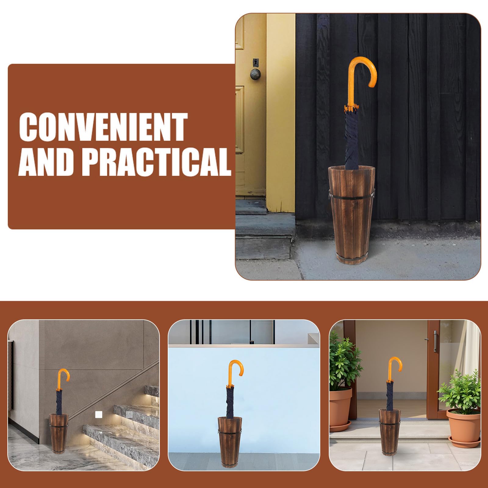 PRETYZOOM Paragüero de Madera Marrón de Diseño Hueco, Expositor de Paraguas con Gran Capacidad para Guardar Paraguas, Bastones y Abanicos en Casa