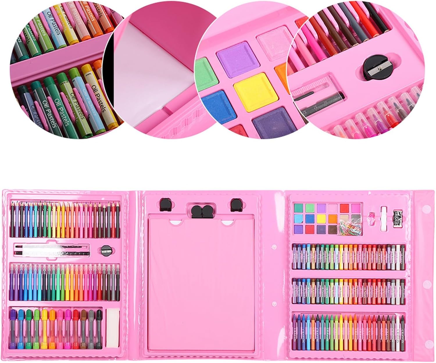 Vomeko Kid Art Set,Water Color Pen Crayon Coloured Pencil Powder Paint Drawing Stationery Tool, Water Color Pen Crayon Case,Pink Gift Case, for Budding Artists Kids Teens Boys