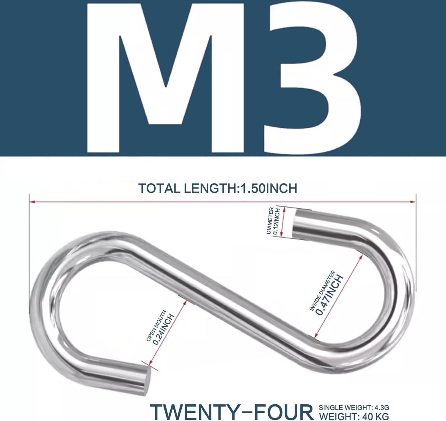 24 pcs. 304 Stainless Steel 1.5 in. S Hooks Chain Hardware for Hanging Products or Items, 88 lb. Capacity