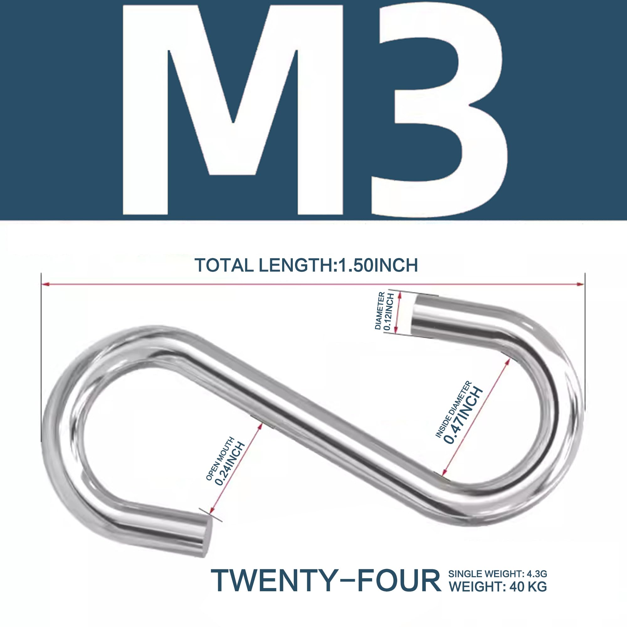 Stainless Steel S-Hooks - 24 Pack, 88 lb Capacity -3