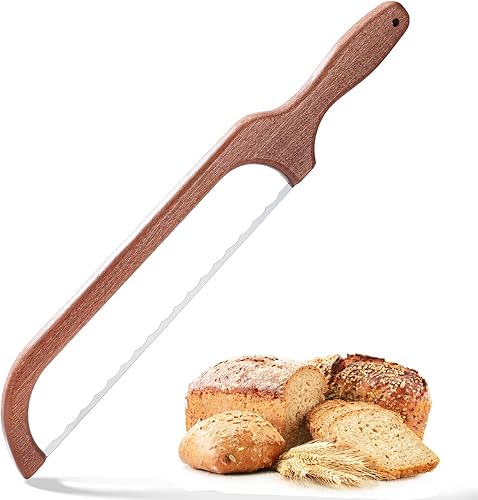 YAPULLYA Cuchillo de pan de masa madre para pan casero, cuchillo de lazo de pan de 15.75 pulgadas, cuchillo de bagel dentado, fácil de rebanar,
