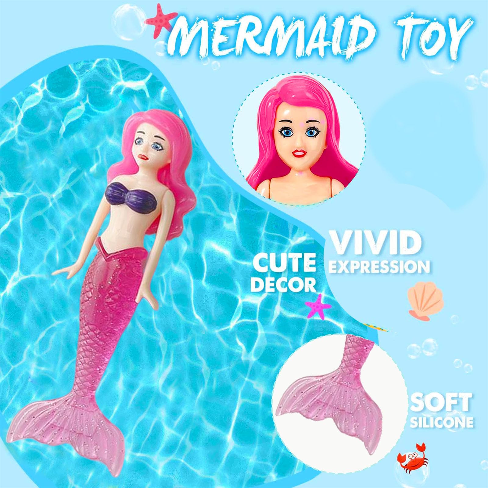 COSORO 4Pcs Diving Mermaids Toys Swimming Pool Sinking Toy Swimming Sinkers for Kids,Mermaid Underwater Diving Toy,Bath Mermaid Water Underwater Pool Training Toys Gifts for Girls Boys Pool Games - Image 3