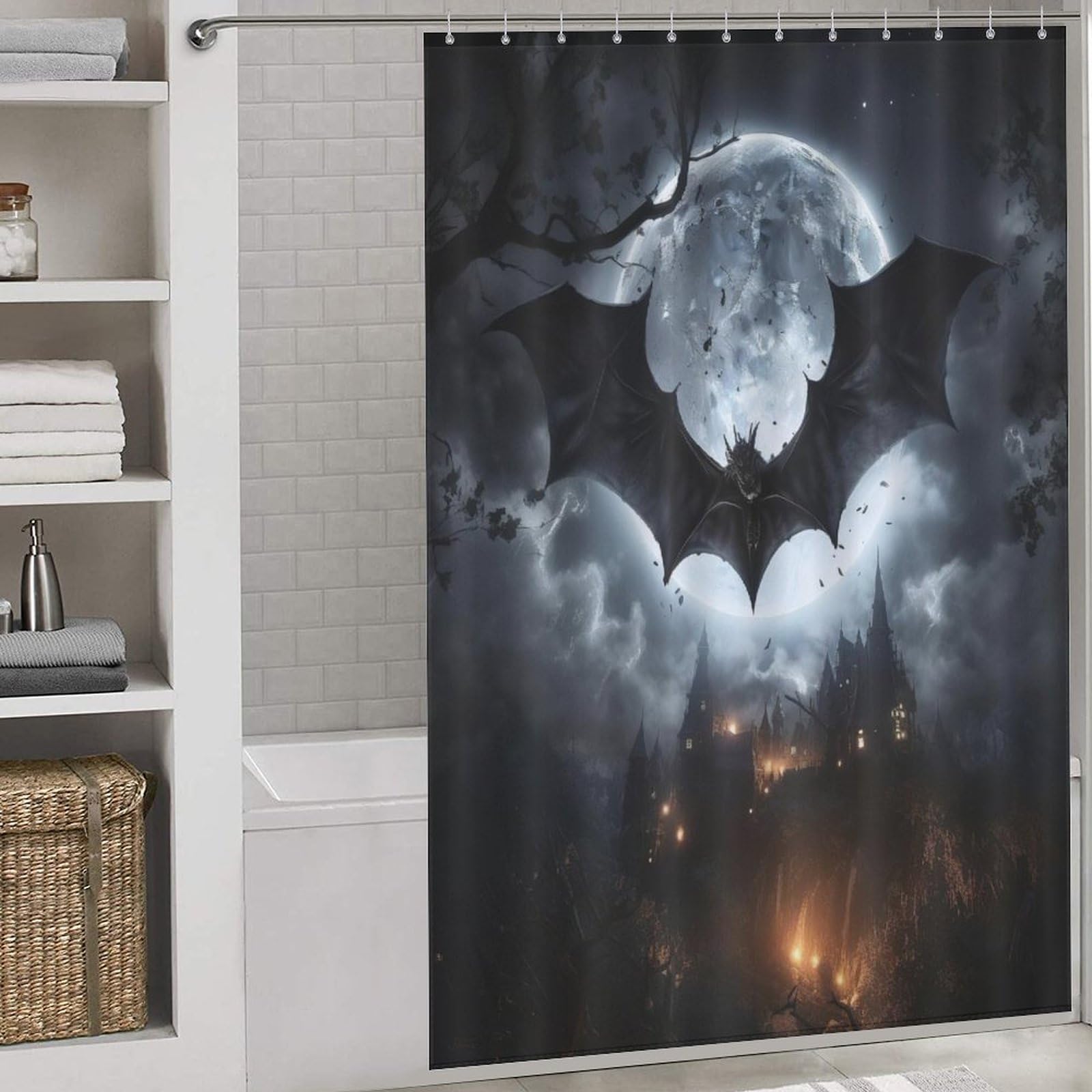 Rideau de douche chauve-souris imperméable 152x183cm pour salle de bain