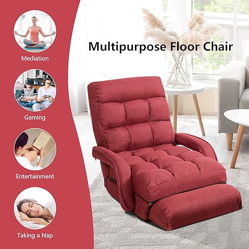Miniatura 27 de Giantex Chaise Lounge - Sillón plegable multiusos para interiores, 6 posiciones ajustables, reposabrazos integrados, almohada lumbar, asiento