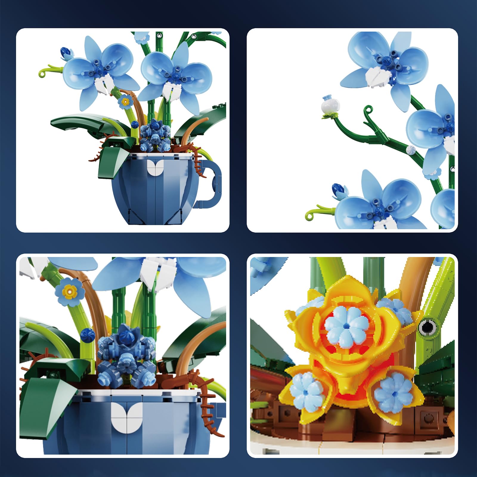 Blue Orchid Flower Building Set for Adults, Coffee Cup Orchid