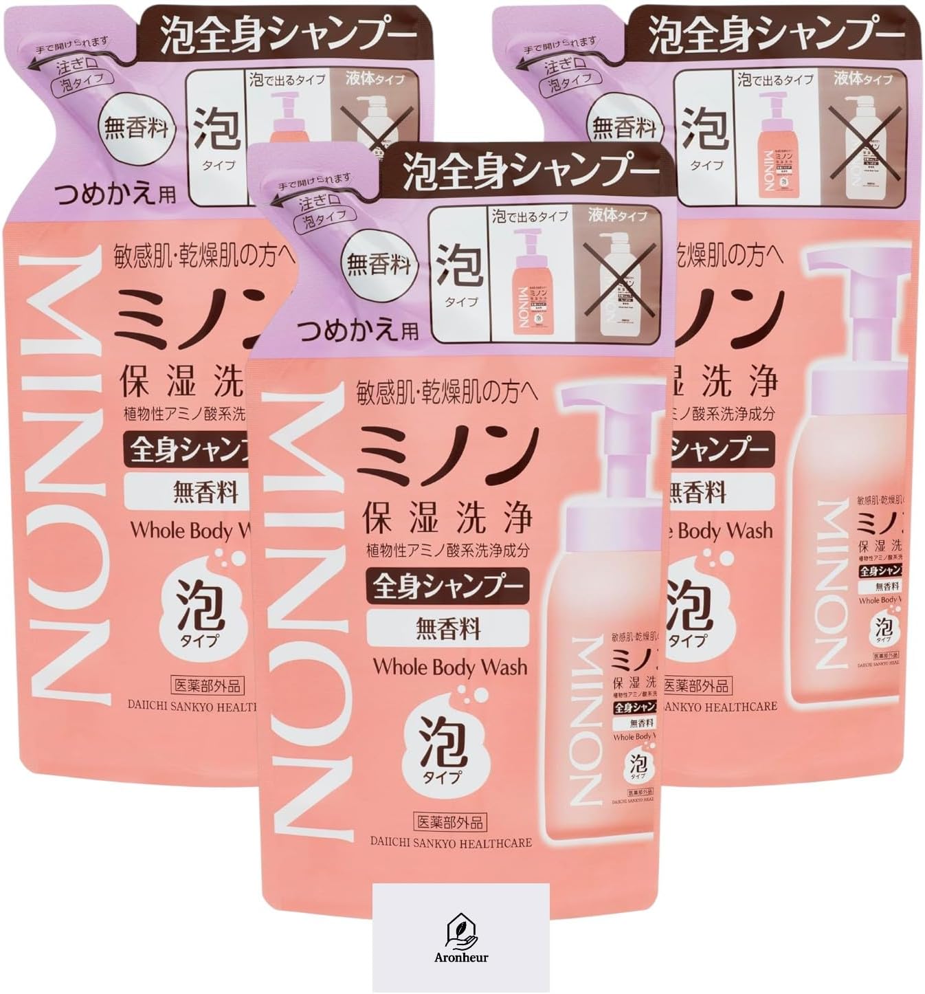 ミノン 全身シャンプー 泡タイプ 詰め替え 400ml 3個セット 無香料 ボディソープ 敏感肌 乾燥肌 肌あれ防止 低刺激性 弱酸