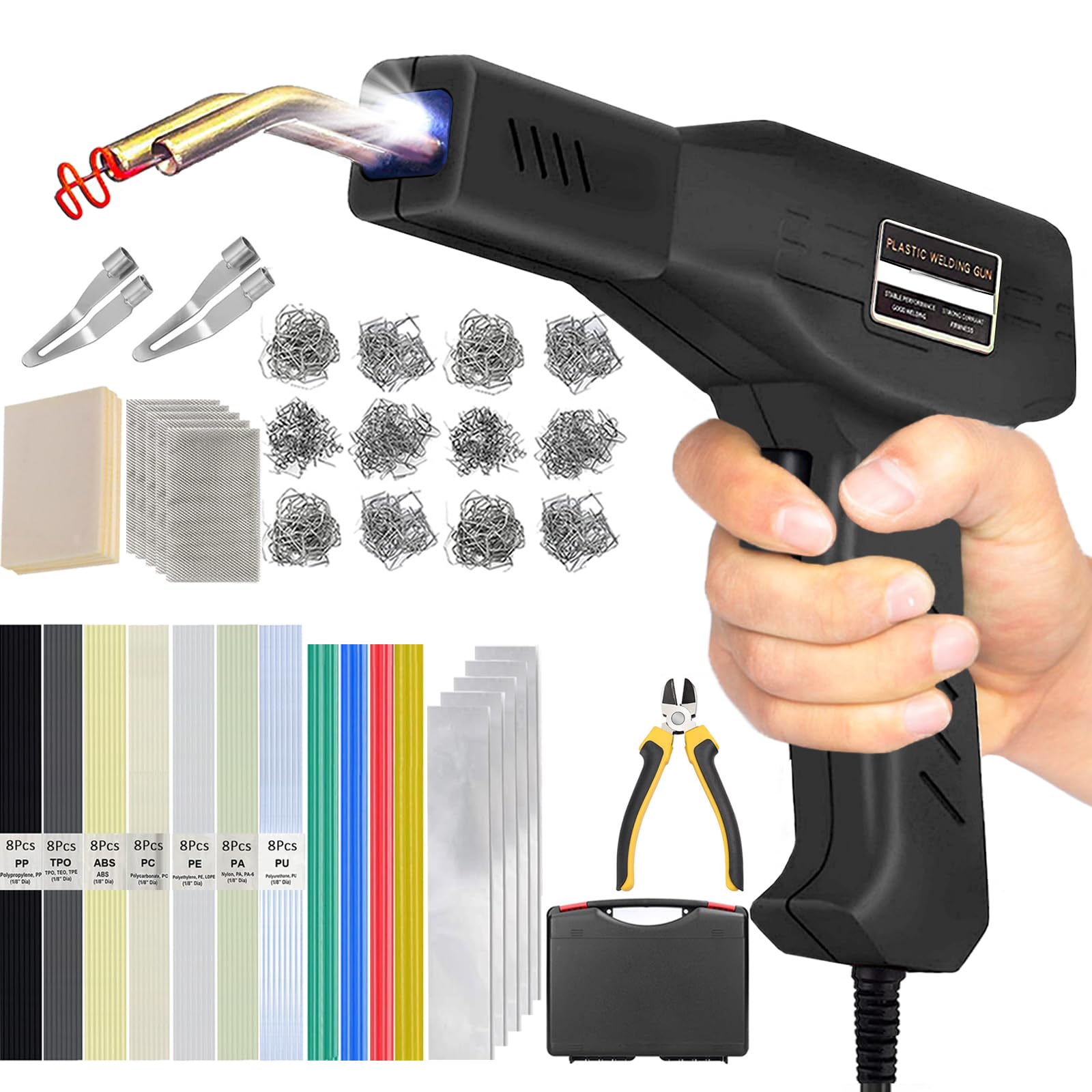 150W Plastic Welding Kit,Plastic Welder,2 in1 Plastic Welder Gun Soldering Kit,Hot Stapler Plastic Welding Car Bumper Repair Kit with 64pcs Plastic Welding Rods,800pcs Staples for Plastic Crack Repair