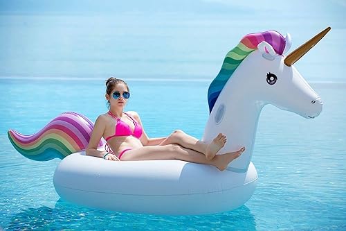Miniatura 2 de Jasonwell Inflatable Unicorn Pool Float Floatie Ride On with Fast Valves Large Rideable Blow Up Summer Beach Swimming Pool Party Lounge Raft