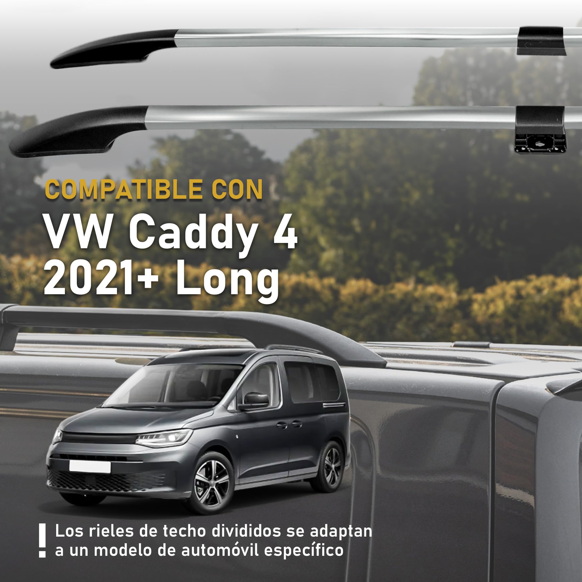 CHROMEMASTER | Compatible con VW Caddy 4 2021+ Long | Barras Portaequipajes, Rieles de Techo; Se Utilizan para el Montaje de Portaequipajes de Techo, Cajas de Techo o Portabicicletas; Aluminio