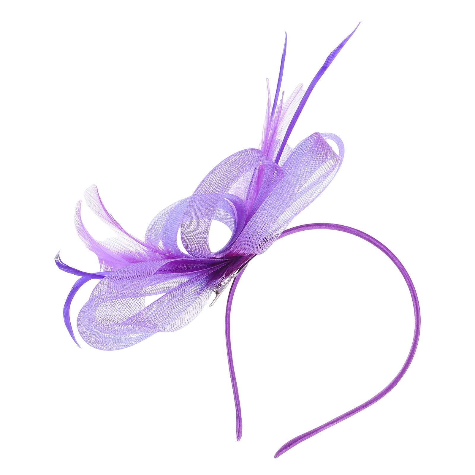 SEWACC 5 Juegos Diadema de Plumas Púrpura para Mujer Lazo Elegante y Clip Cómodo, Accesorio Multifuncional Adecuado para Bodas y Fiestas