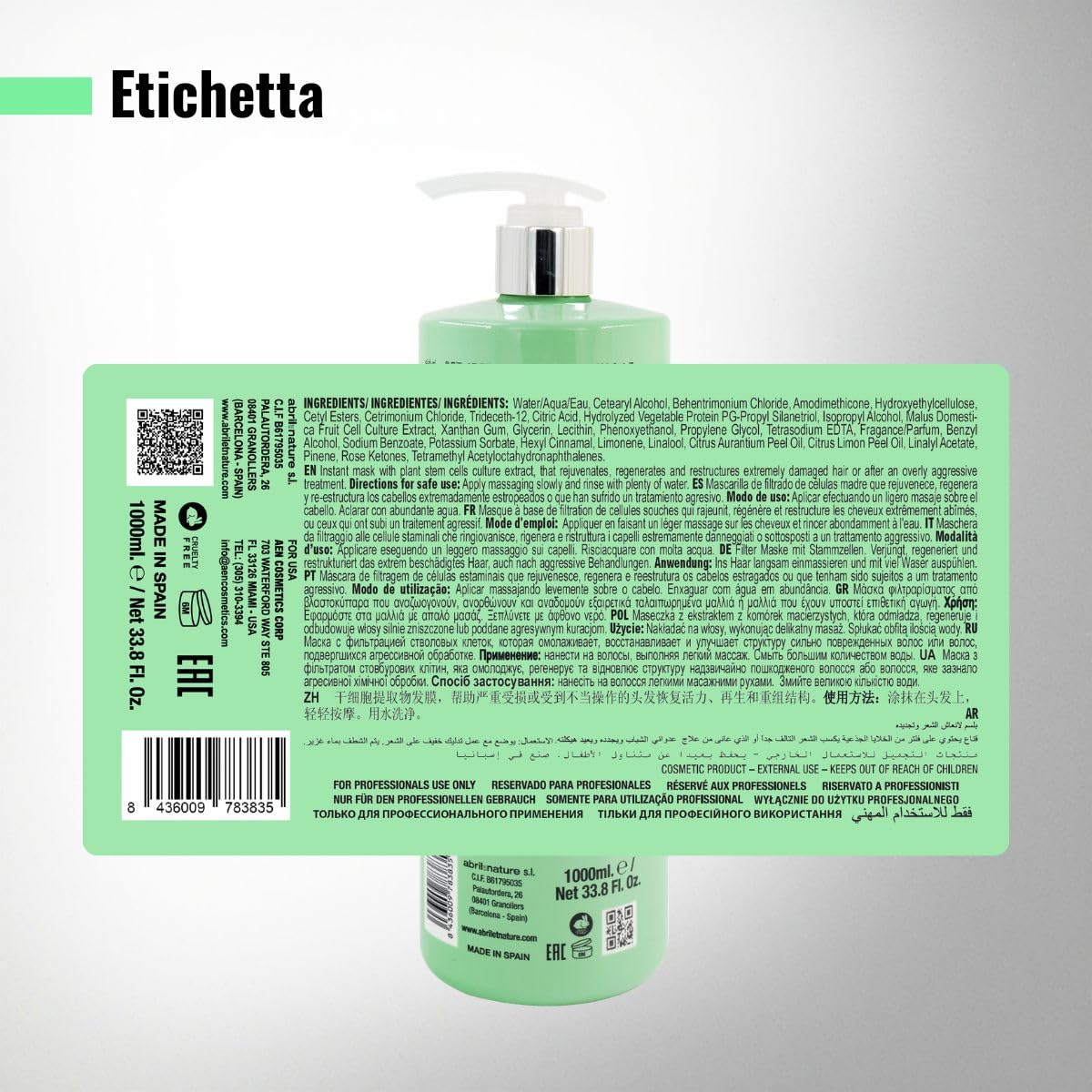 abril et nature - Maschera Capillare Cell Innove - Per Tutti i Tipi di Capelli - Idrata, Rinnova e Rigenera - Trattamento Professionale con Cellule Staminali Vegetali - Aspetto Sano e Forte - 1000 ml