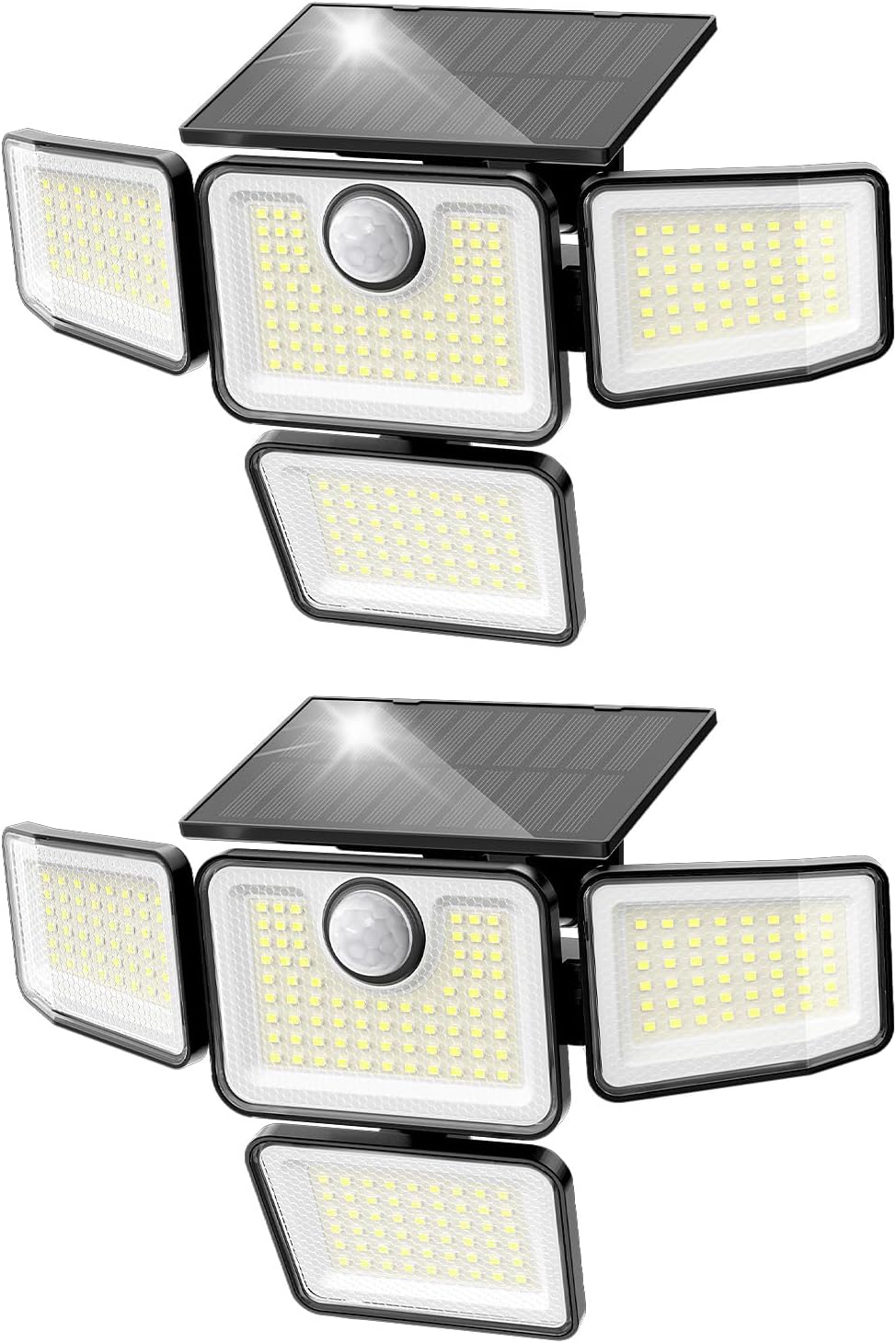 3000LM Solar Lights Outdoor, 4 Adjustable Heads Motion Sensor Security Light, 3 Modes, 6500K, IP65 Waterproof Solar Wall Flood Lights for Garden, Outside, Backyard, 2 Pack