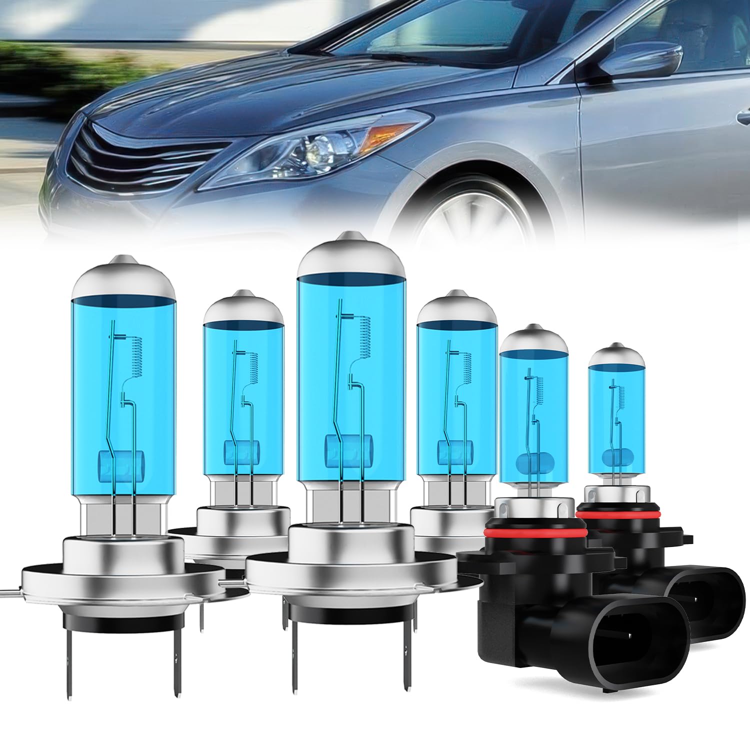 Headlight Bulbs Compatible With Hyundai Azera 2015-2017, H7 High Beam + H7 Low Beam + 9006 Fog Lights Halogen Light Bulb Combo, Super Bright 6000K White, Plug and Play, Pack of 6