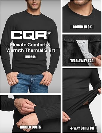 CQR Men's Long Sleeve Thermal Underwear Tops, Midweight Waffle Shirt, Winter Cold Weather Thermal Shirts