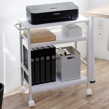 Yamazen Desk Side Wagon with Casters, W x D x H 13.8 x 21.7 x 27.6 inches 35 x 55 61.5 x 70 cm, A4 Compatible, Adjustable Shelf Height, Printer Stand, Game Rack, Assembled, White MWT-60WH/IV