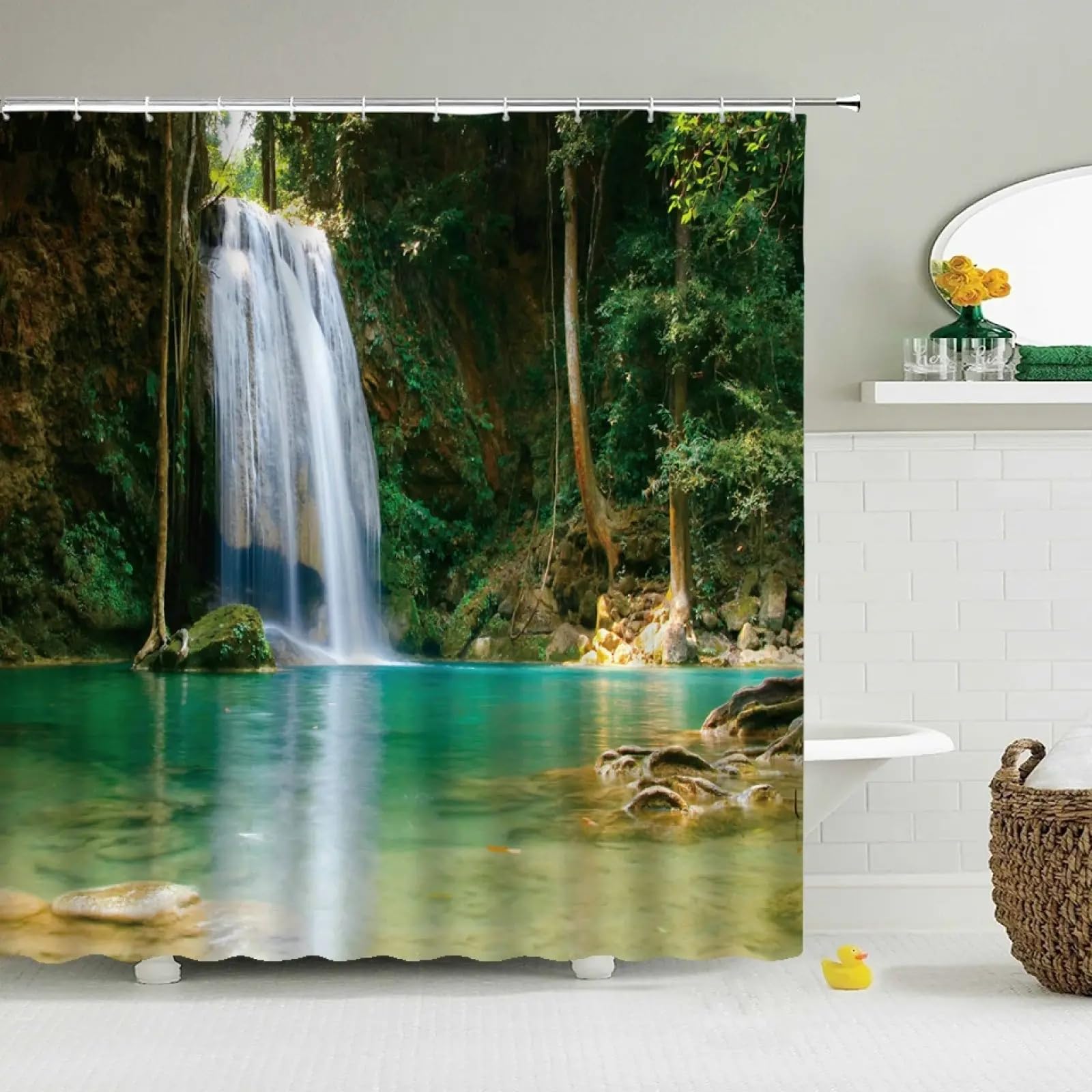 Rideau de douche paysage d'arbre forestier en polyester vert 180x248cm