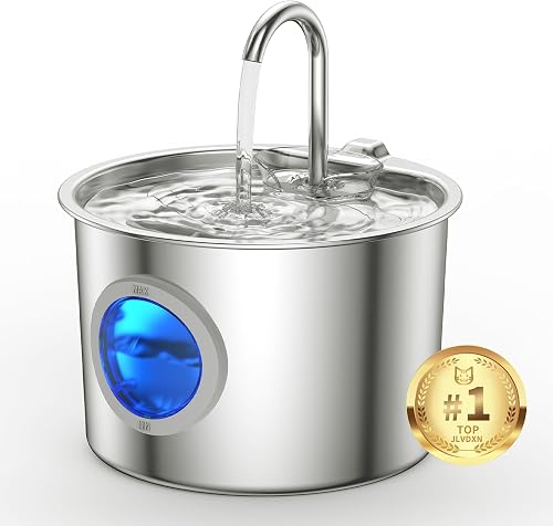 JLVDXN Cat Water Fountain 304 Stainless Steel 2.2L Automatic Pet Dispenser with 3-Stage Filter Quiet Operation JLVDXN Cat Water Fountain 304 Stainless Steel 2.2L Automatic Pet Dispenser with 3-Stage Filter Quiet Operation