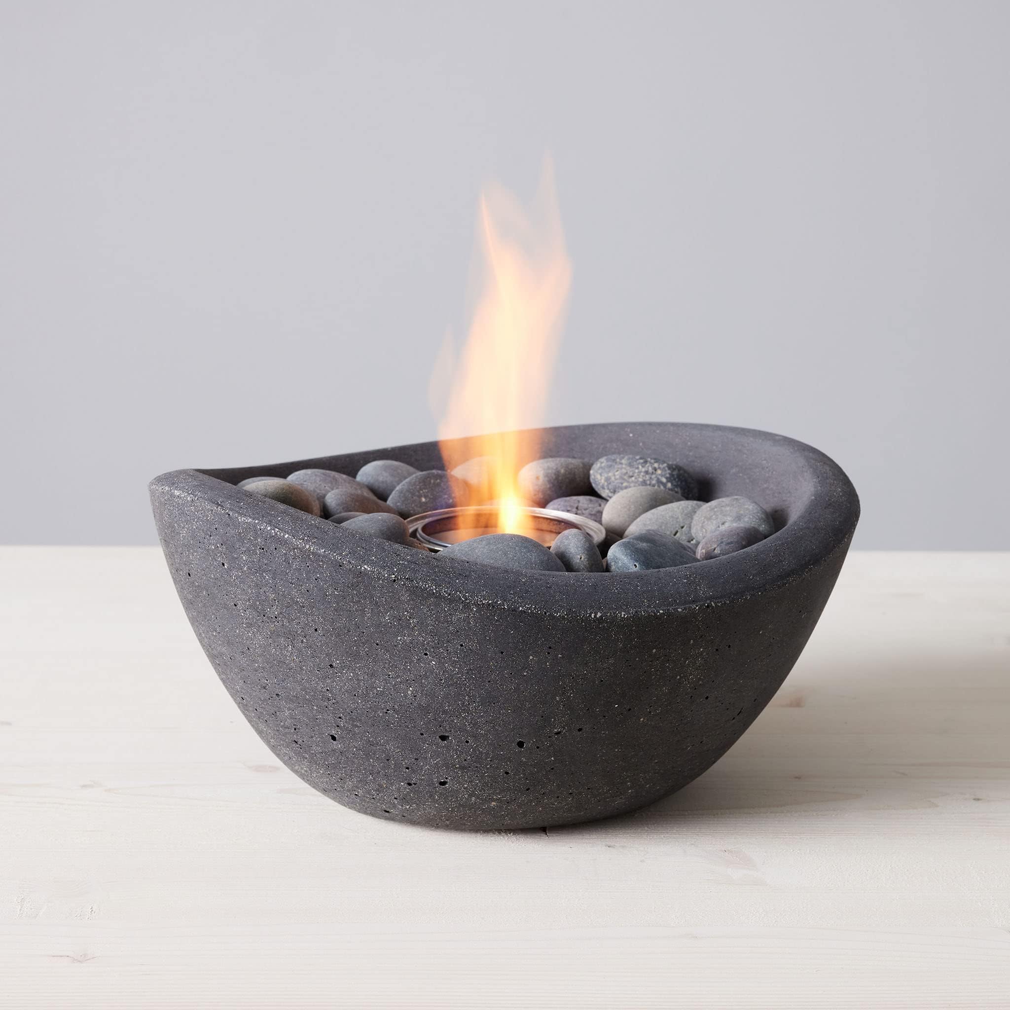 TerraFlame Wave Fire Bowl Table Top | Portable Concrete Fire Pit for Indoor and Outdoor | 1 Gel Fuel Can | Clean Burning and Smoke-Free | Protective Cork Base | StoneCast Graphite Finish