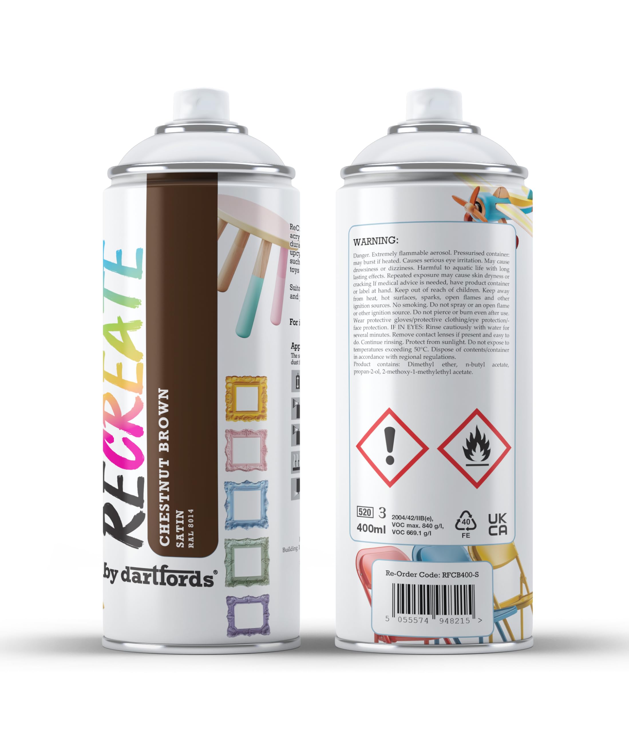 RECREATE Chestnut Brown Satin Spray Paint for Wood, Metal, Plastic | Quick Drying, Smooth, Durable, Easy-to-Apply | Suitable for Indoor/Outdoor | For Furniture, Craft, Doors, Ornaments, Pots, Frames