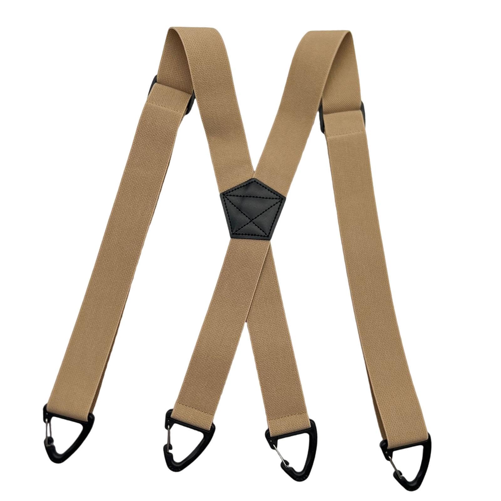 Mens Suspender Sturdy Work Costume Accessories Beige 4 hooks| Suspenders Braces| |Clothing Shoes &-image-45