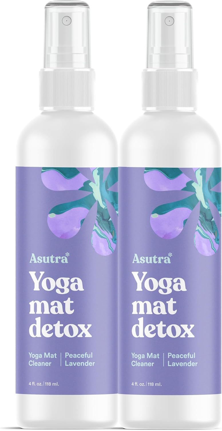 ASUTRA Yoga Mat Cleaner Spray Bundle (Peaceful Lavender), 4 fl oz (Pack of 2) – No Slippery Residue, Organic Essential Oils, Deep-Cleansing for Fitness Gear & Gym Equipment