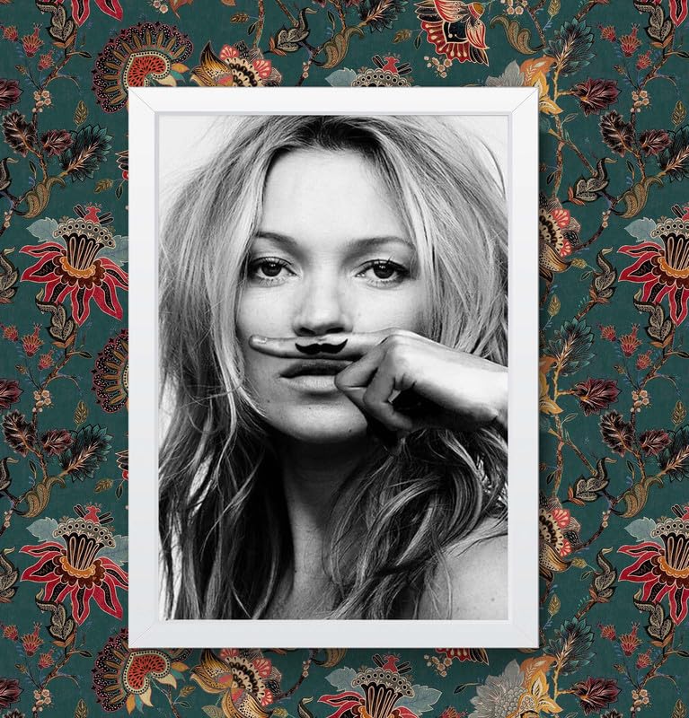 Kate Moss Black And White Model Wall Art Poster Print Various sizes framed unframed (A4 Framed - White Frame)