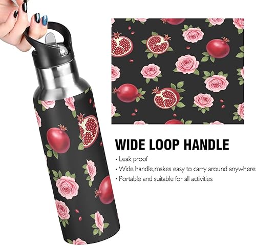 Miniatura 4 de Pink Roses Black Insulated Stainless Steel Water Bottle with Straw 32 Oz Leakproof Water Bottles, BPA-Free Sport Water Bottle