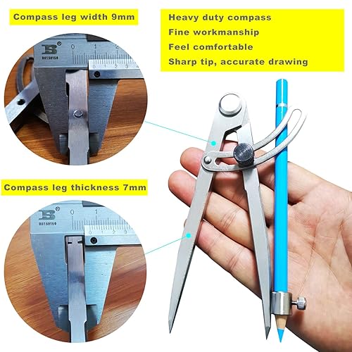 Miniatura 4 de ZLKSKER Brújula profesional de carpintería de 6810 pulgadas con soporte para lápices y ala bloqueable, geometría y brújula de dibujo para carpintero