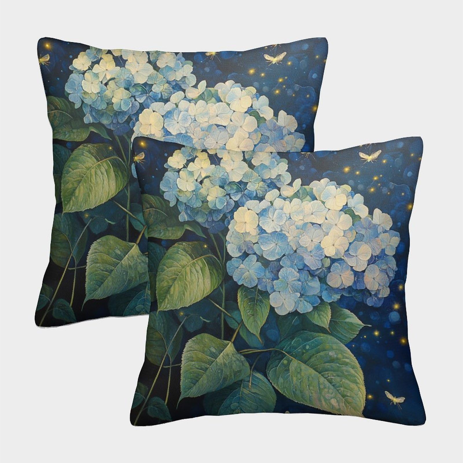 kaiyun 2 Pack Hydrangea,Fireflies, Leaves Pillow Case Home Decoration Sofa Cushion Cover 45x45cm