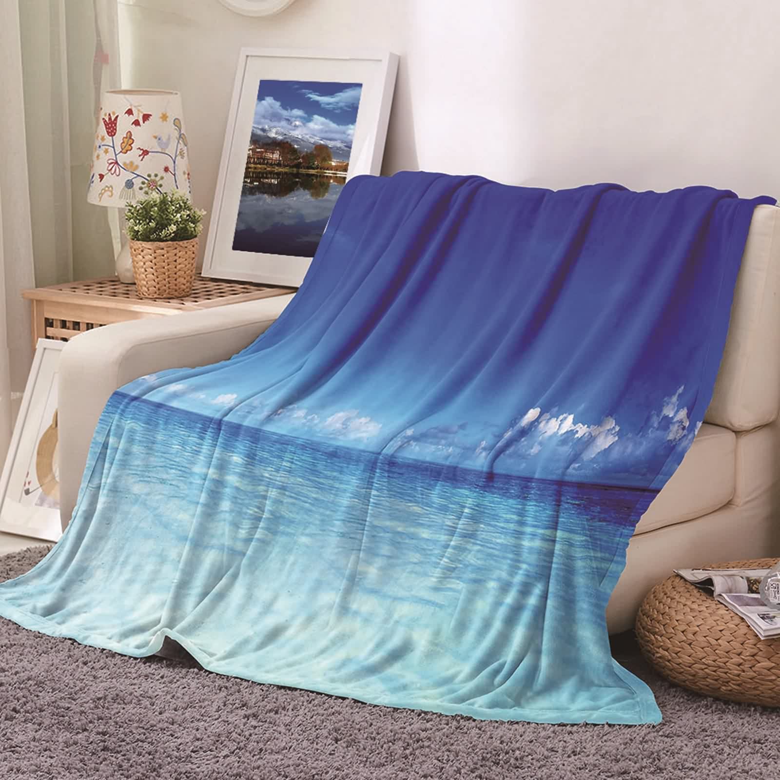 Couverture Polaire Flannel KnSam Anti-Frisson Plaid Bleu Canapé Lit 80x120cm