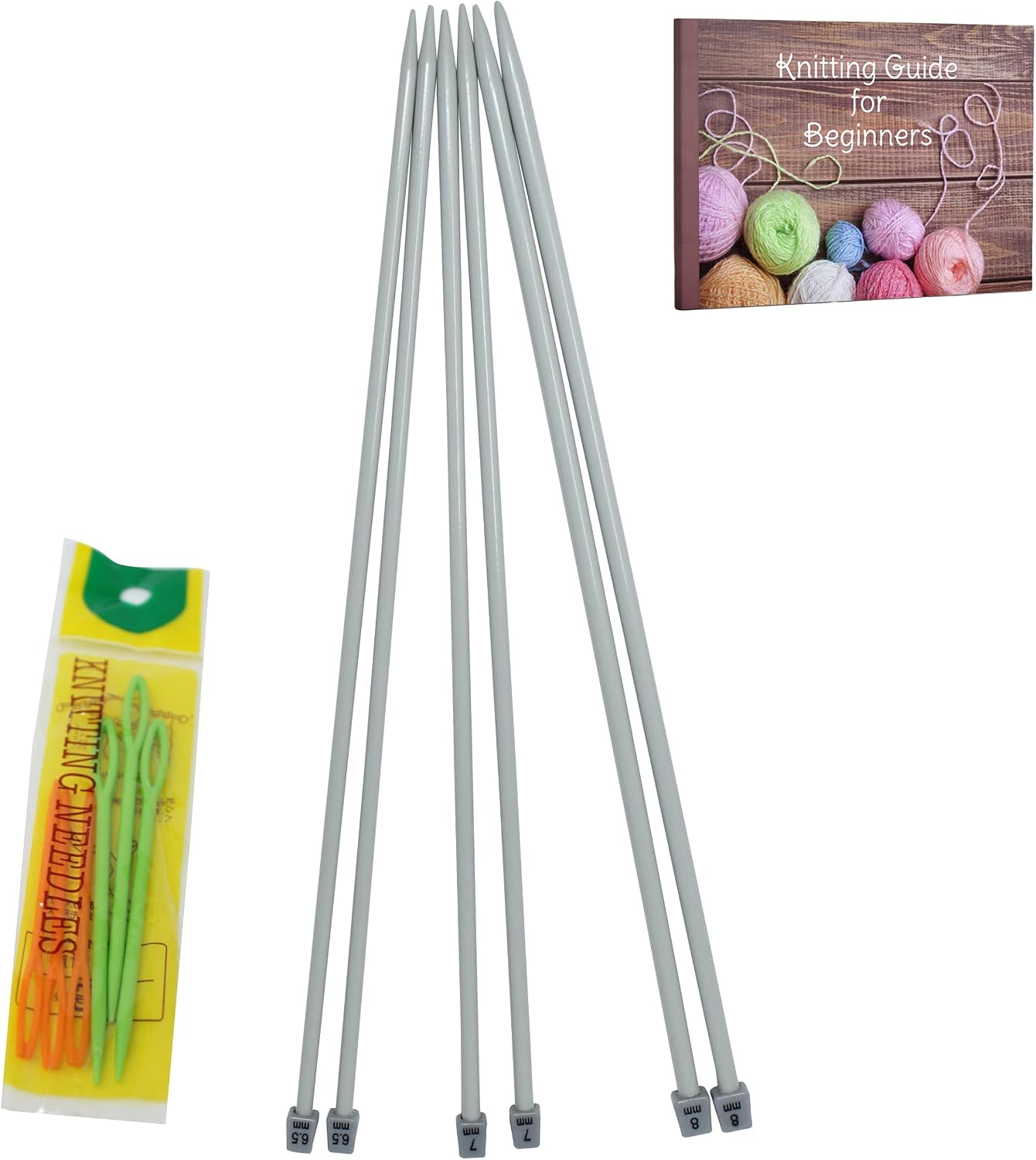 KnitPal 16-inch (40cm) Single Point Metal Knitting Needles, (Free Patterns), 3 Pairs, US Sizes 10.5, 10.75 and 11 (6.5,7 and 8mm), Ebook incl.