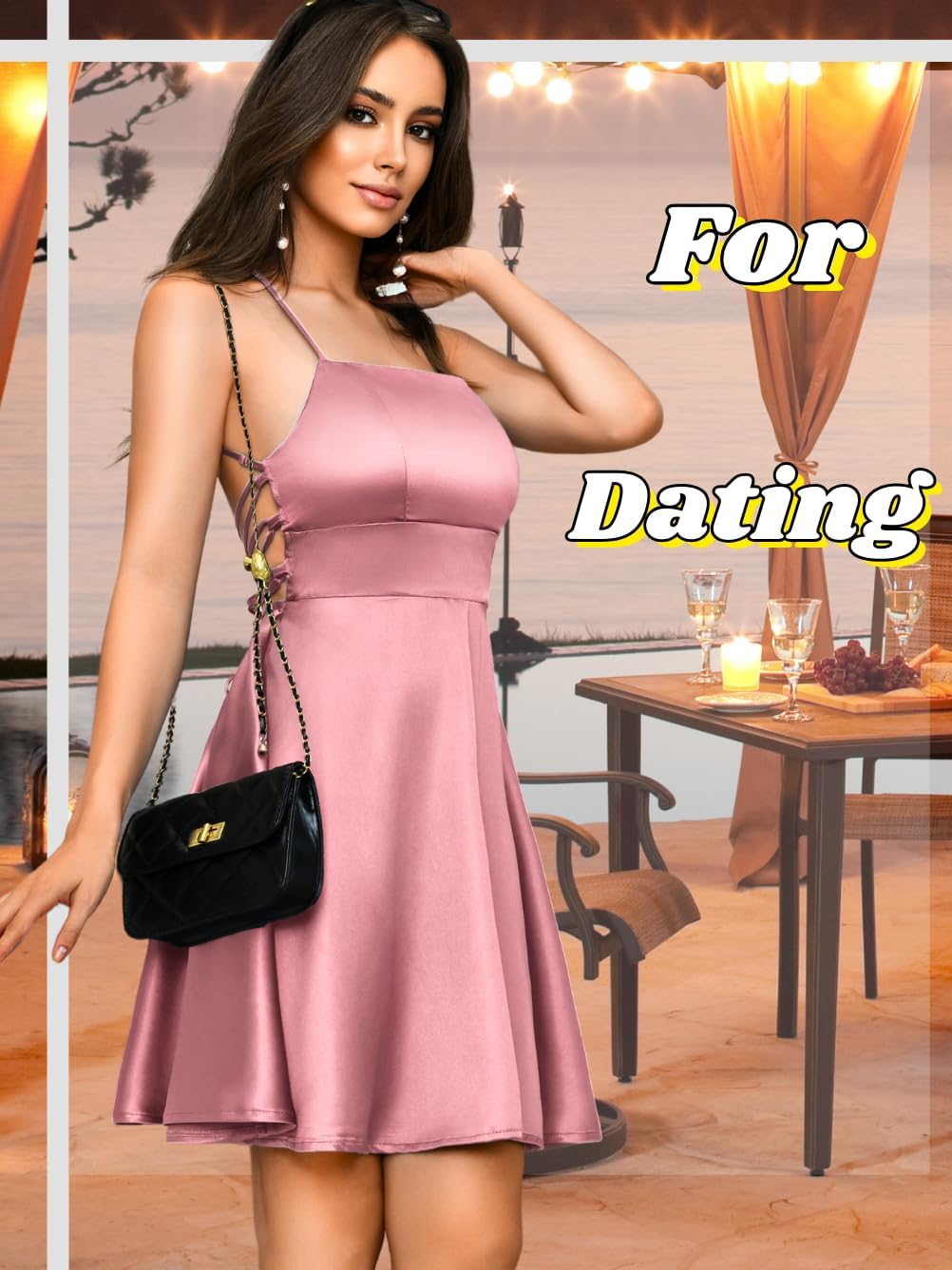 Kaei&Shi Short Satin Dress,Lace Up Backless Skater Dresses for Women,Sexy Birthday Outfits Homecoming Party Going Out Nye