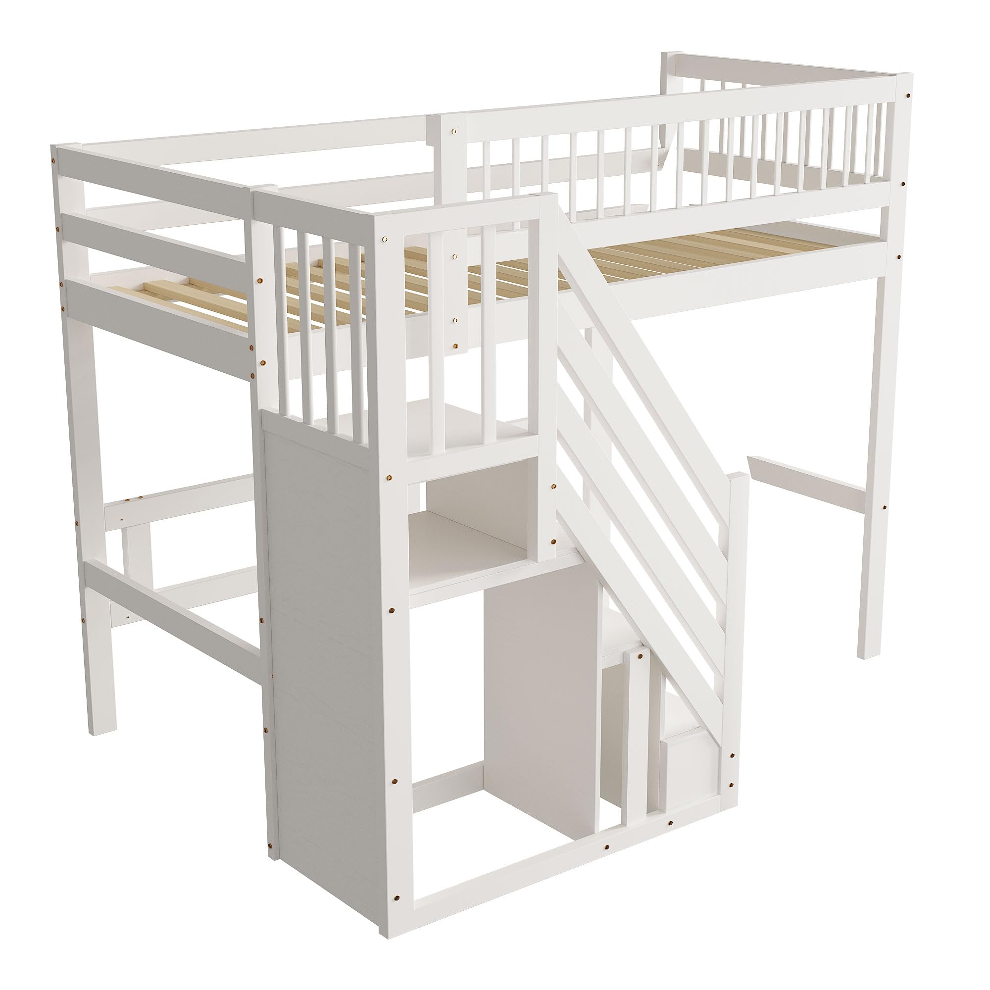Letto a soppalco 90 x 200 cm, telaio in legno massello, letto per adolescenti, con spazio di archiviazione, letto singolo, salvaspazio
