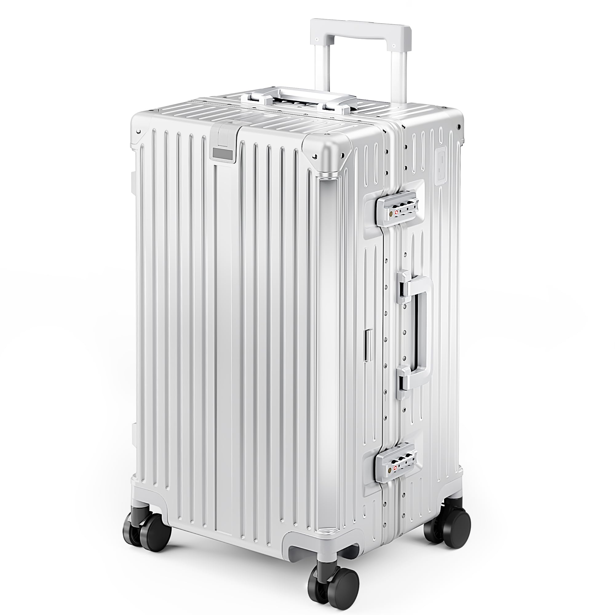 ALPHA CAMP Koffer Größe M L XL XXL Reisekoffer Leicht Hartschalenkoffer Luggage Suitcase mit Rollen TSA Schloss & Aluminium Rahmen Handgepäck Silber Grau