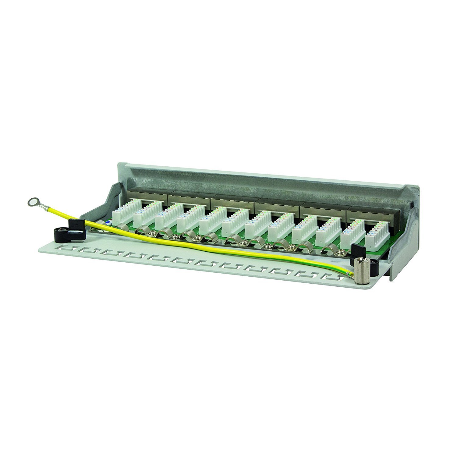 BIGtec 12 Port CAT6a Patchpanel Verteilerfeld Verteiler Patchfeld Desktop Tisch Wandmontage 500Mhz 10 Gigabit LSA Technik RJ45 8P8C RAL7035 grau