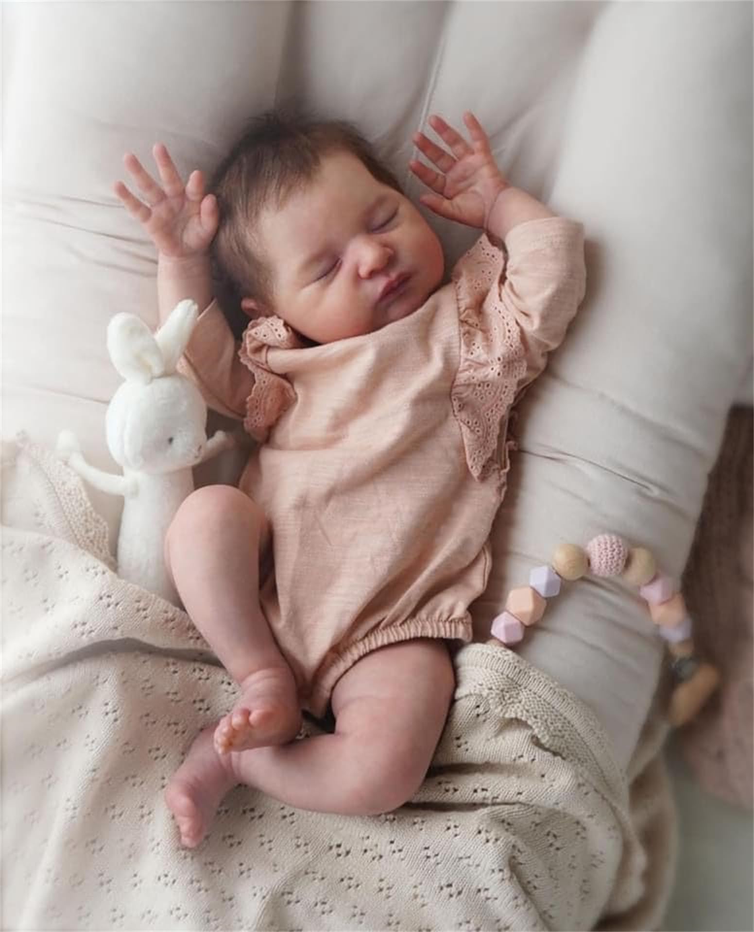 Reborn Baby Puppe Mädchen – 48 Cm (19 Zoll), Lebensecht Mit Haaren, Schlafend – Inkl. Kleidung, Fläschchen & Schnuller – Geschenk Für Kinder Ab 3