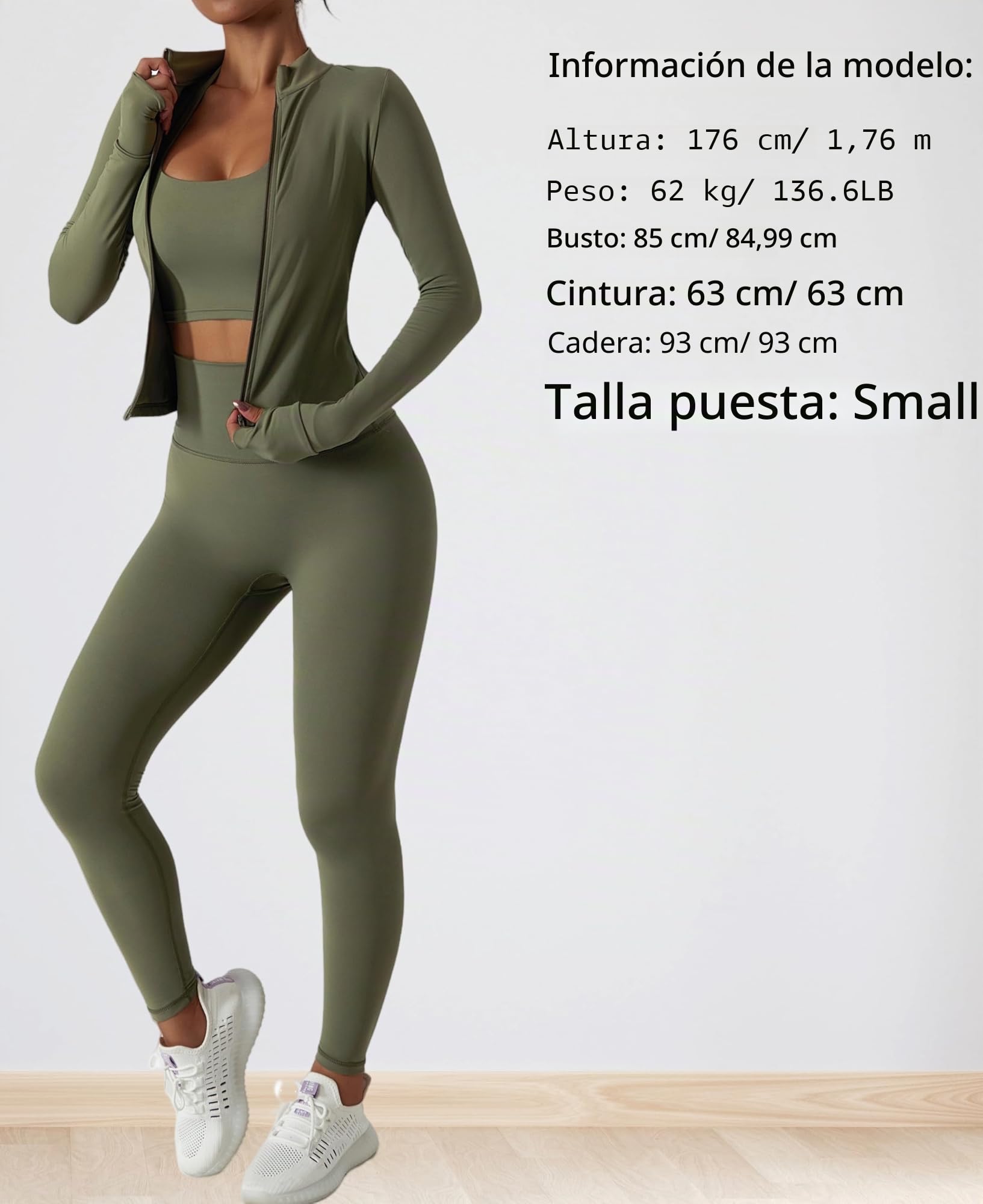 Conjunto deportivo de dos piezas para mujer, chaqueta de manga larga con cremallera y leggings atléticos de cintura alta, conjunto de entrenamiento