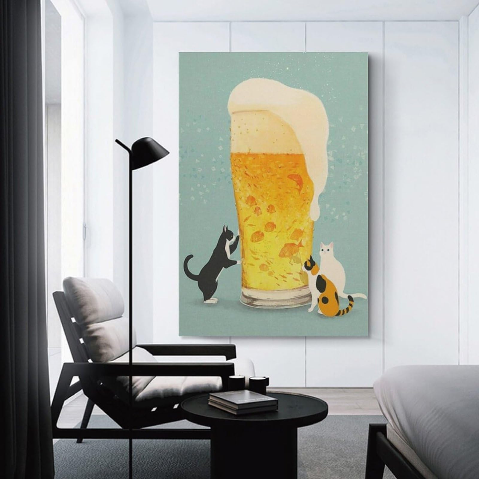 絵画。原画☆キャンバスF6【かわいい猫2匹とビールを飲みます】 Amazon.co.jp: 三匹の猫とビール 絵画 北欧 アートポスター 印刷