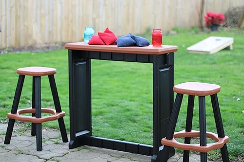 Miniatura 6 de El juego de barra individual incluye 2 taburetes de bar con parte superior de secoya y base negra, ideal para patio, zona de bañera de hidromasaje,
