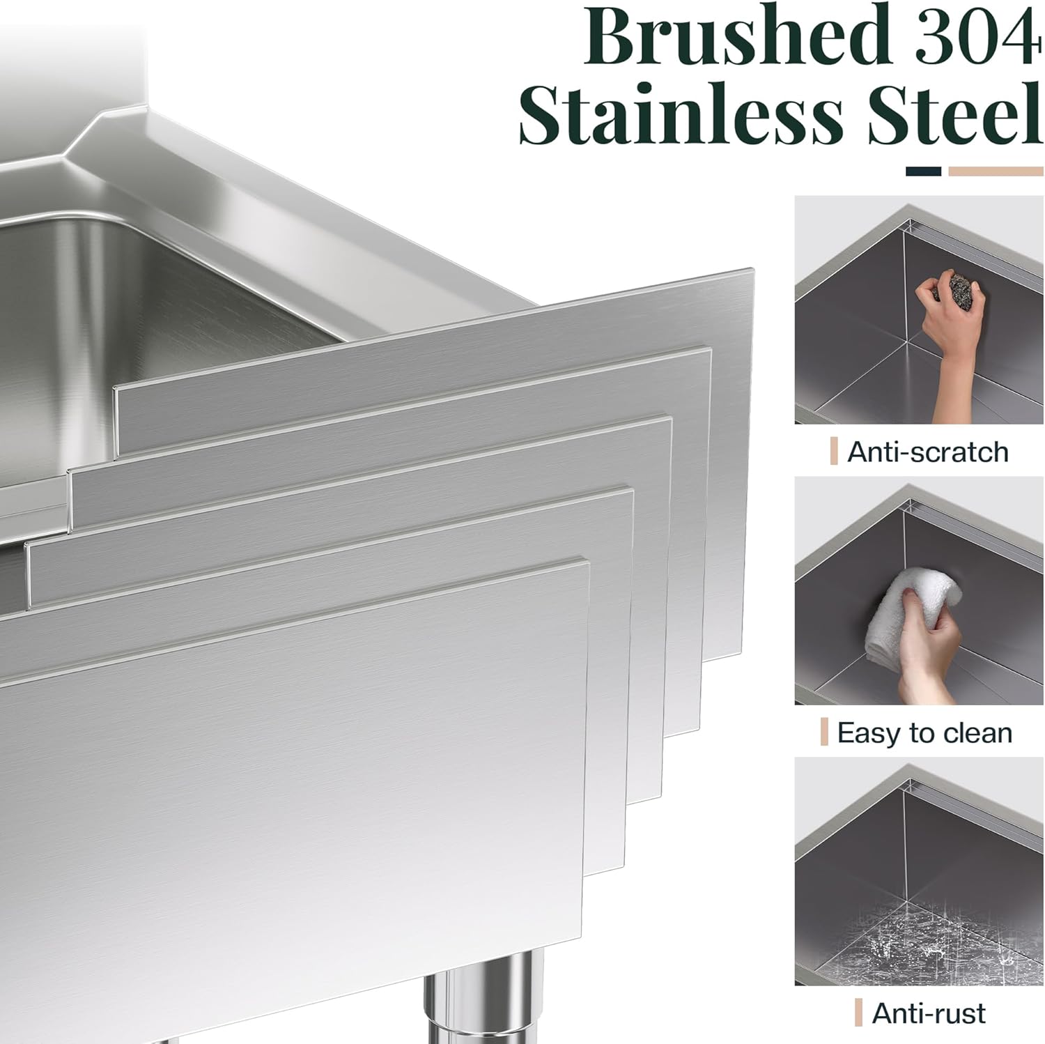 Jocisland 32x19 Inch Undermount Kitchen Sink Workstation, 16 Gauge 304 Stainless Steel Single Bowl Kitchen Sink with Cutting Board, Drying and Roll-Up Accessories and Drain Assembly