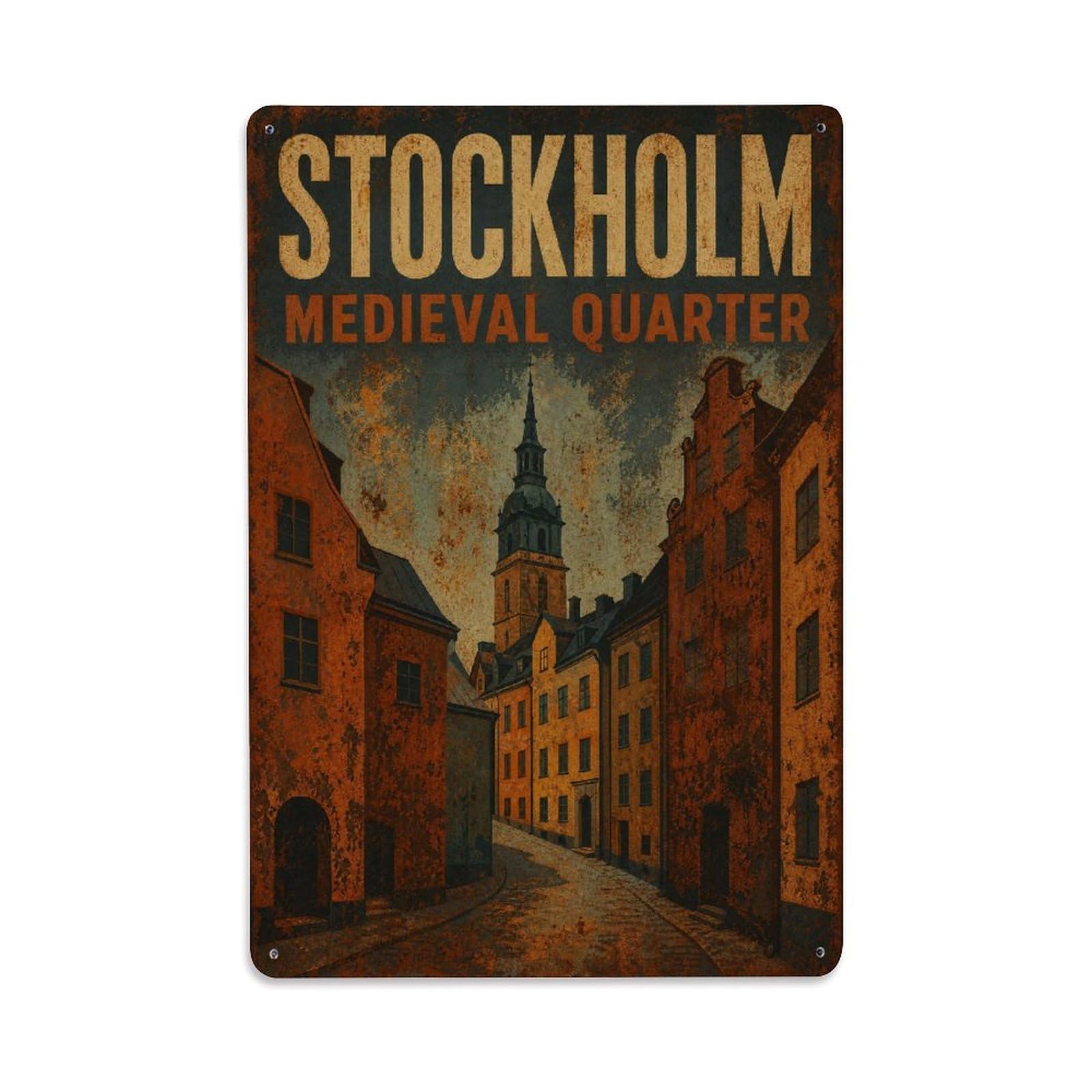 Huiyhb 8X12inch(20X30cm) Vintage Travel Stockholm Medieval Quarter Sweden Metal Tin Sign