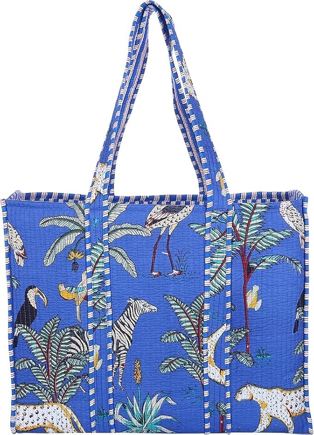 Printed Travel Shopping Carry 100% Cotton Women Reversible Boho Shoulder Grocery Bags Quilted Tote Bag image 4