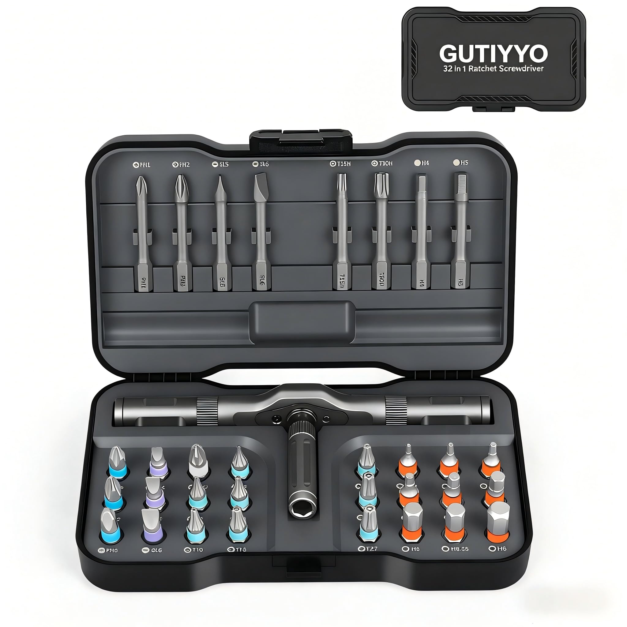 34 in 1 Magnetic Ratchet Screwdriver Set, Premium S2 Steel Multi Bit Tool Kit with Storage Case, Portable for Electronics, DIY & Home Repairs