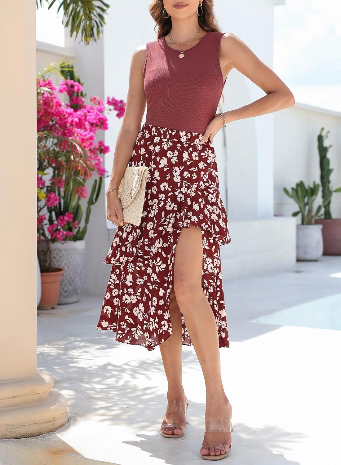 Dokotoo Women's 2025 Sleeveless Fall Summer Dresses Casual Boho Crewneck Floral Boho Cocktail Party Dresses - Image 4