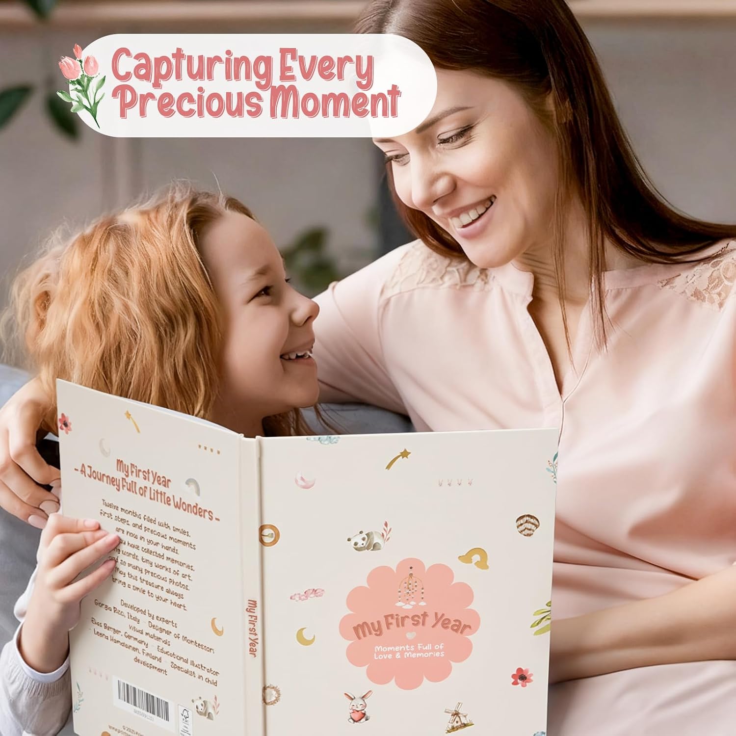 Baby Memory Book for Girls – Boho Design, 84-Page Hardcover Keepsake Journal for First Year, Milestone & Photo Album, Ideal Baby Shower or Newborn Gift, Floral