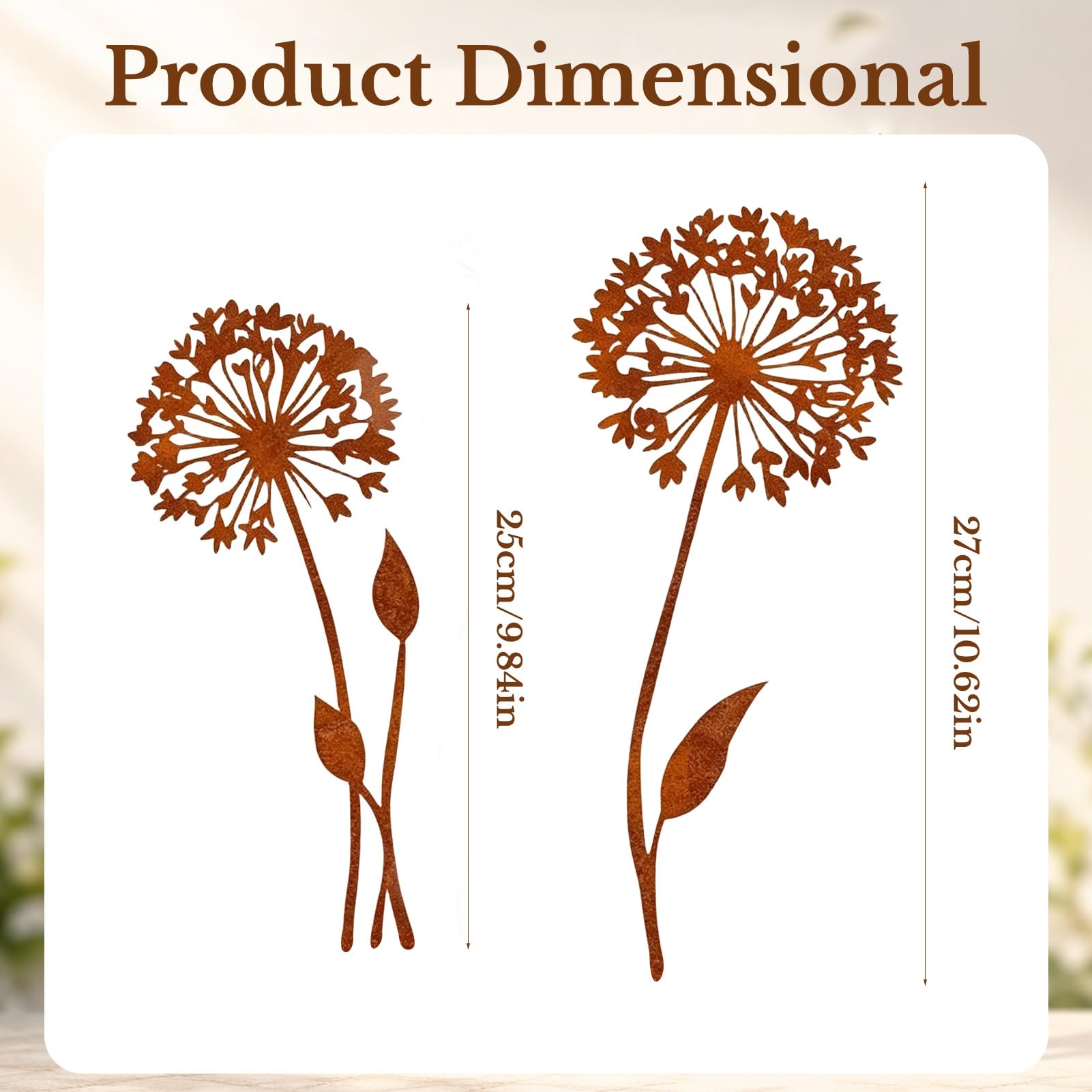 Juego de estacas de jardín de Metal Oxidado, estacas Decorativas de Diente de león, estacas de Flores de Primavera, decoración de jardín Exterior Resistente a la Intemperie