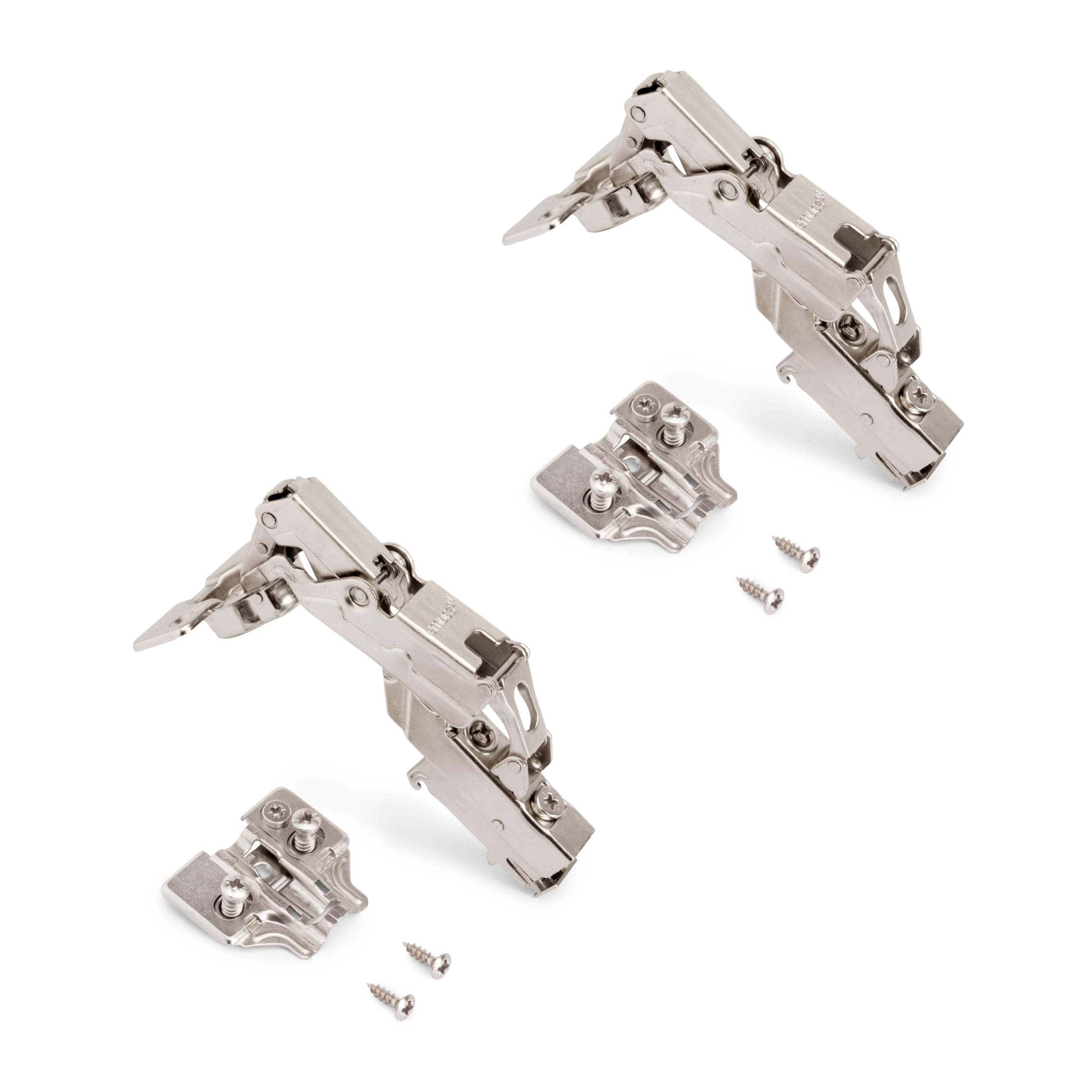 Emuca Satin Nickel (2 Un) - Pack Of 2 X91 Inset Hinges 165 Degree Opening With Soft Closing And Euro Screw-In Plates, Height 0, Steel, Nickel Plated