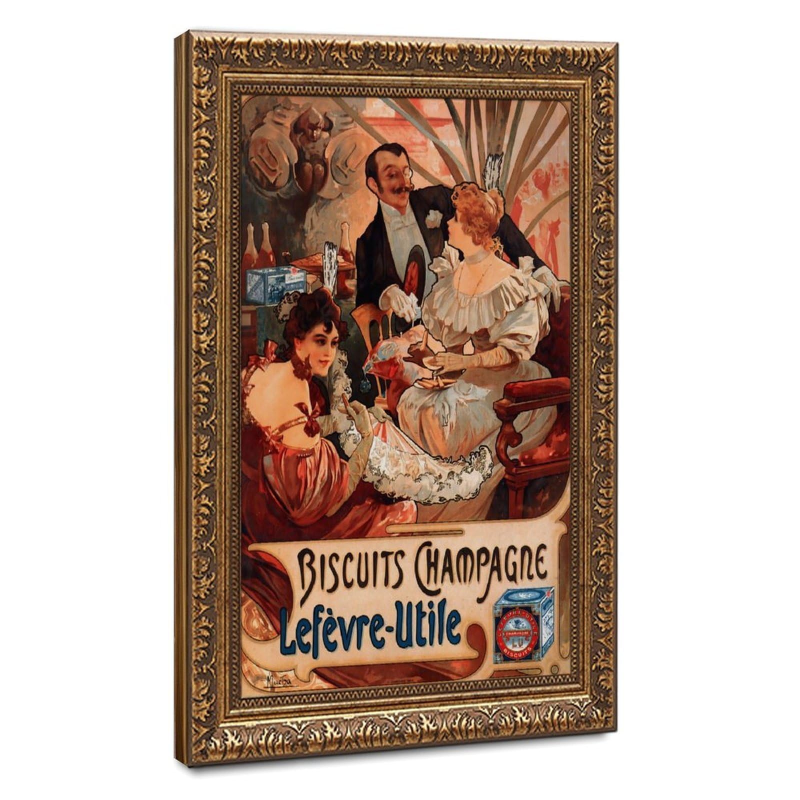 WCYB Alphonse Mucha Biscuits Champagne Lefevre-utile Posters Prints Canvas Deco Paintings Wall Art Hangable Frame 20" L X 30" W