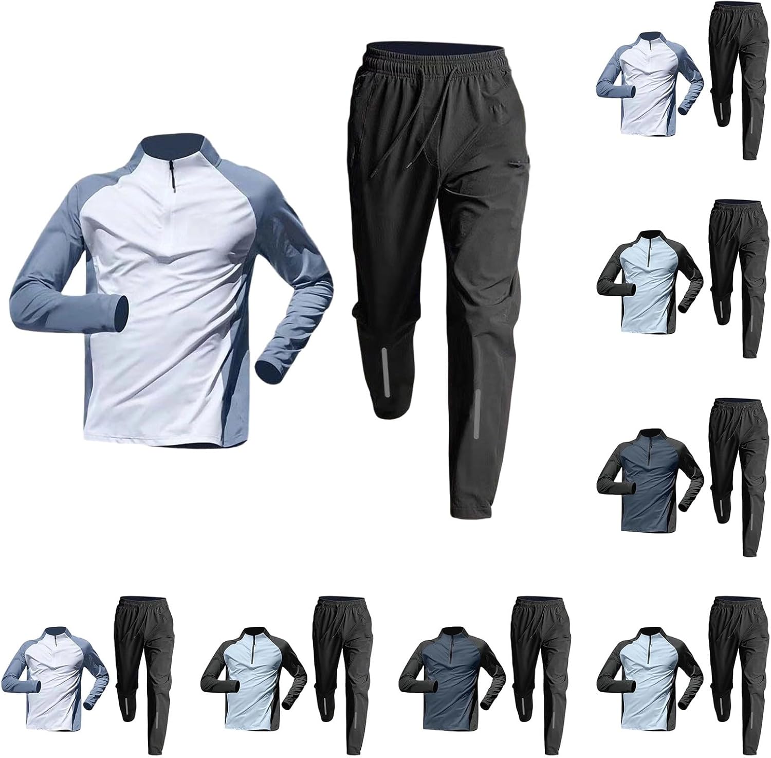 Cambkatl Men's Half Zip Tactical Shirt and Track Pants Set Long Sleeve Quick Dry Athletic Training Workout Clothes