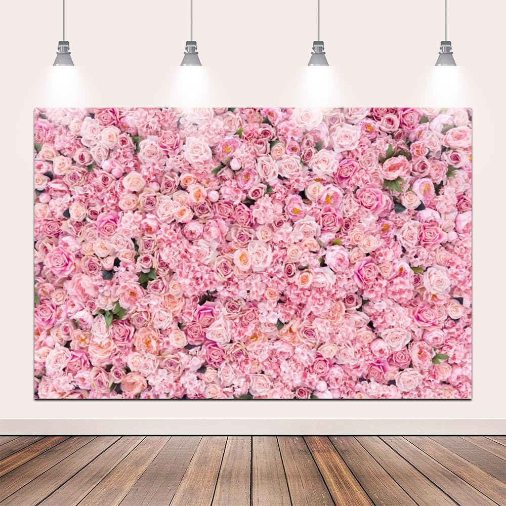 ZJRBJB Pink Flowers Backdrop 7x5ft Spring Tea Party Backdrop for Girls Birthday Princess Party Weeding Bridal Shower Floral Anniversary Ceremony Dessert Cake Table Decoration Supplies